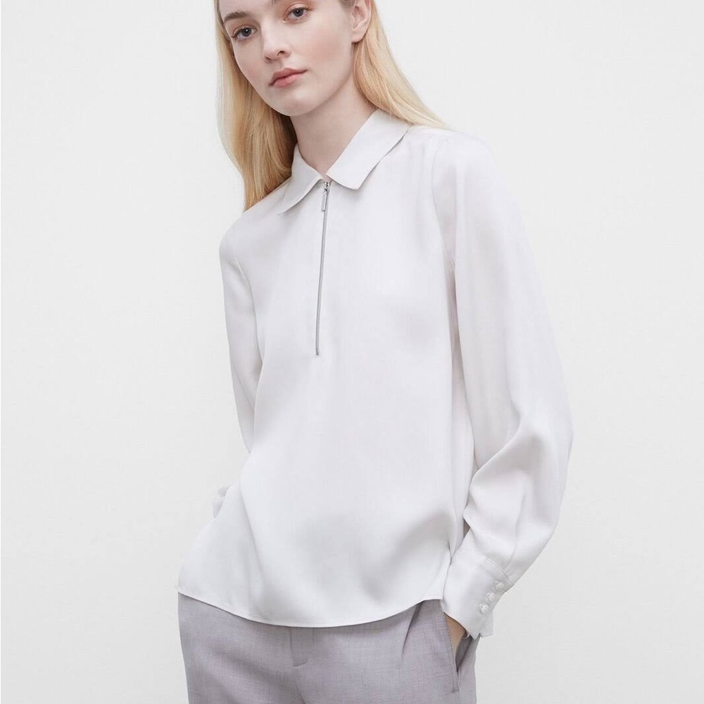Club Monaco Zipper Front Shirt | Color: Off-White | Size: L | Tencel NEW